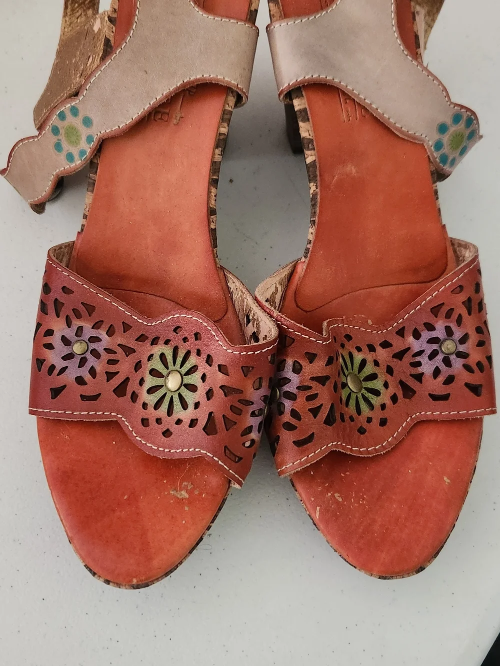 Women's Red Floral Laser-Cut Wedge Heels
